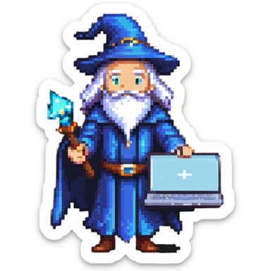 wizard with a laptop sticker