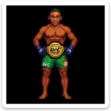 Add a UFC championship belt around the character's waist in pixel art style, keeping the pixel art style consistent. sticker