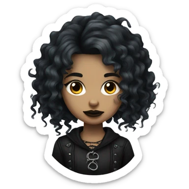 Goth girl with long curly wolf cut sticker