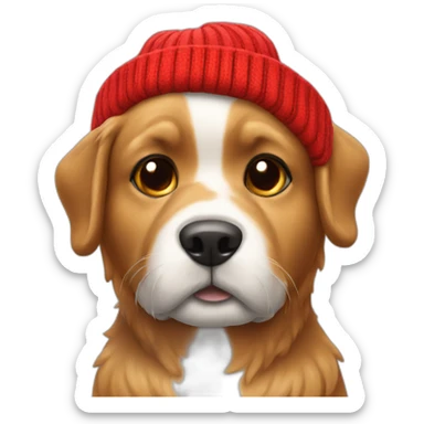 doggy wearing red bobble beany sticker