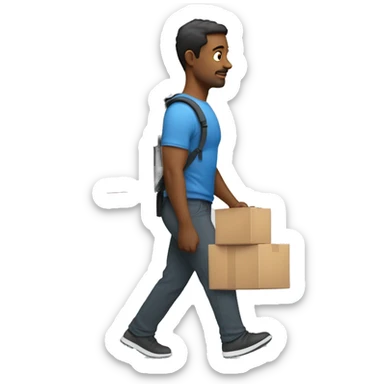 A man walking while carrying a few boxes and weights on his back. Put them on a backpack, also, make the man look like he is almost struggling to carry them sticker