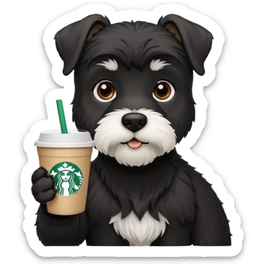 Black schnauzer with a Starbucks cup sticker