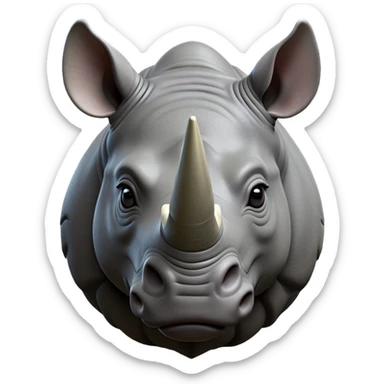 cinematic-noble--rhinoceros-portrait-emoji,slate-grey-hide--poised-and-regal,-with-a-massive,-powerful-build-and-a-thick,-deep-set-soulful-piercing-eyes,-simplified-yet-sharp-and-sophisticated-features,-highly-detailed,-large-black-eyes, zoomed out showing shoulders sticker