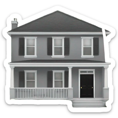 Grey 2 story house white trim black front door and palm trees sticker