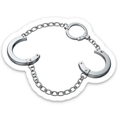 A pair of elegant handcuffs emoji made of silver chrome, smooth rounded design, glossy metallic reflections, luxury fetish aesthetic, minimal iOS emoji style, centered, clean white background sticker