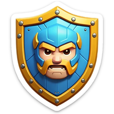 Clash of Clans aesthetic: Cinematic Playful Pixel 3D Shield Emoji, rendered in a 3D vector-style similar to standard emojis with minimal shading and bold, simplified shapes. A compact, distinct form with signature details, softly glowing with a pixelated adventure charm. Simplified yet unmistakably iconic, highly detailed and consistent, glowing with a soft radiance and high shine. Stylized with a touch of classic pixel-art charm and a soft glowing outline, capturing the essence of a beloved gaming relic with a friendly, playful manner! sticker