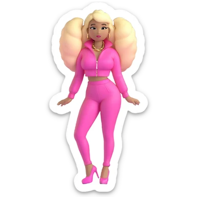 Nicki Minaj wearing a pink outfit with hair that is half blonde and half pink sticker