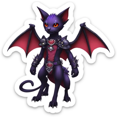 cool cute pretty black punk red Purple ethereal fantasy nargacuga-bat-cat-Fakemon spiked collar harness full body sticker