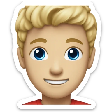 smiling boy in red shirt dirty blonde hair blue eyes sticker