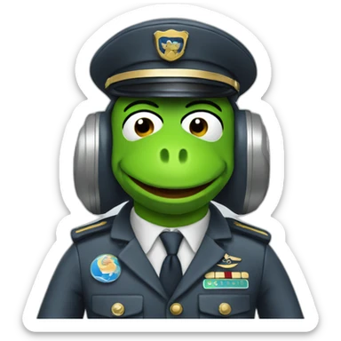 kermit as airline pilot with grey uniform sticker