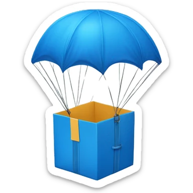 a box bound to a blue parachute sticker