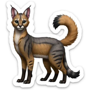 Colorful dark black gloomy spooky pointy foggy smoky points-marked glorious hyper-realistic exotic cute cool beautiful beautiful fantasy-caracal-civet-genet-sergal-vernid-Gryphon-Cacomistle-Trico-oncilla-animal-Fakémon-hybrid-fursona (full body) sticker