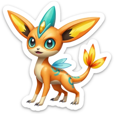 Splash-patterned emotional sparky sparky boom boom painful Meloetta-Victini-Salandit-Celebi-Pokémon-Fakémon-fusion-hybrid-creature sticker