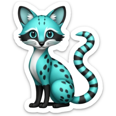 Blue green turquoise black white genet-fusion-hybrid-creature (full body) sticker