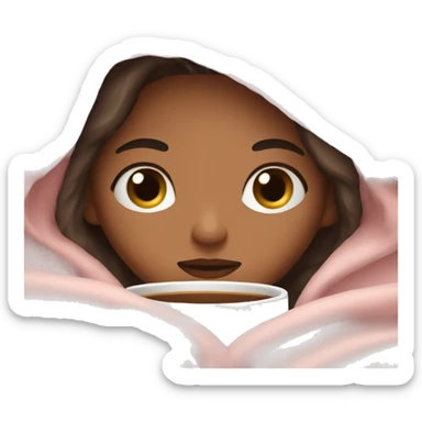 girl inside a light pink blanket sipping coffee eyes closed sticker