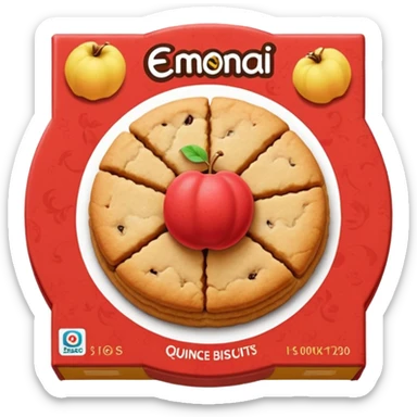 Emoji of a package of quince-flavored cookie-type biscuits, with some round biscuits and the red center visible. sticker