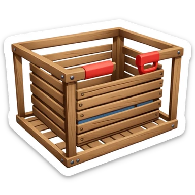 wooden box emoji, open crate with slatted wood sides, realistic wood grain sticker