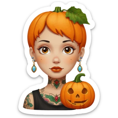 pumpkin head and face tattooed and extra big earing sticker