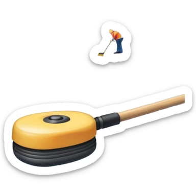 An icon showing the ice with a broom and a close-up of a curling stone sliding. The scene is set in a brightly lit stadium, with detailed spectator stands in the background. Transparent background highlights the focus, skill, and atmosphere of the curling sport. sticker