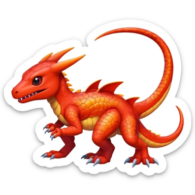 cute shiny colorful Guilmon-Salandit hybrid creature, full body sticker