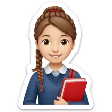 brown braid hair girl kid, student, red book sticker