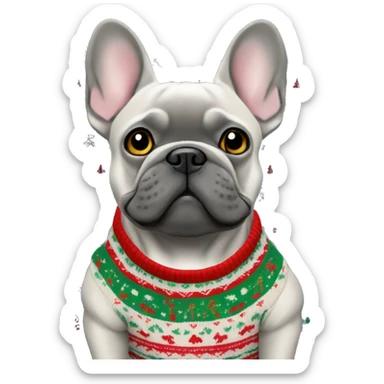 Gray French bulldog in Christmas sweater sticker