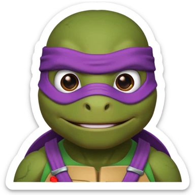 Donatello from Teenage Mutant Ninja Turtles, emoji style, head only, with a pink hacking interface on the screen sticker