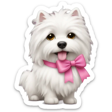 White fluffy dog with a pink bow in  sticker