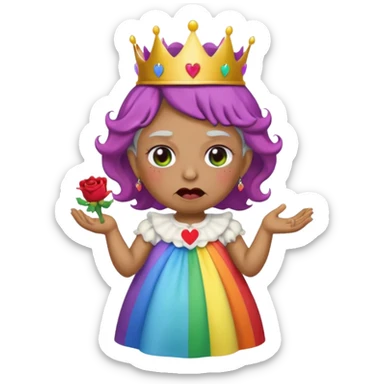 demon rose avec une couronne qui vomi de lar  en ciel  et avec des yeux en forme de coeur avec une robe de mamie sticker