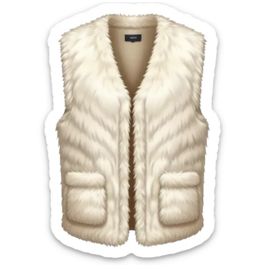 A plain, fluffy fur vest in near-white cream color without pockets sticker
