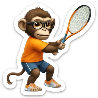 ape playing tennis in orange shirt with glasses sticker