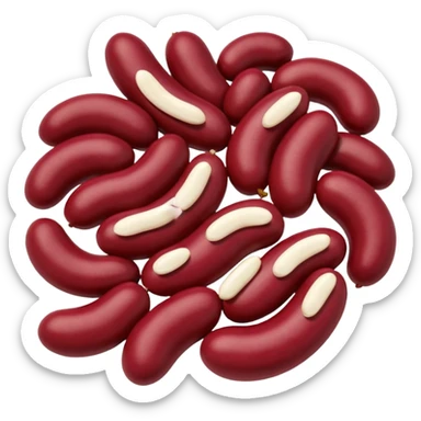 red beans, cluster, kidney-shaped, brick red to deep burgundy, smooth, plump, glossy, natural curves, no extras, no faces, clean 3D, soft shadows, transparent background, emoji scale sticker