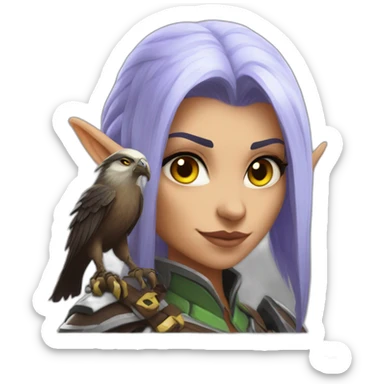 warcraft night elf hunter female with pet hawk sticker