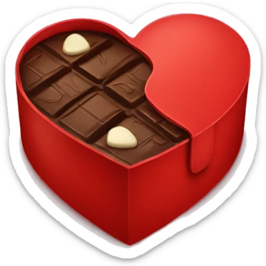 A red heart shape box with chocolate sticker