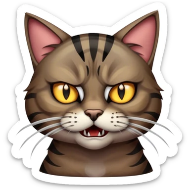 An angry dark tabby cat with amber eyes and sharp claws sticker