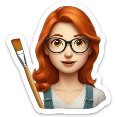 Redhead Artist painter girl with big round glasses, a brush sticker