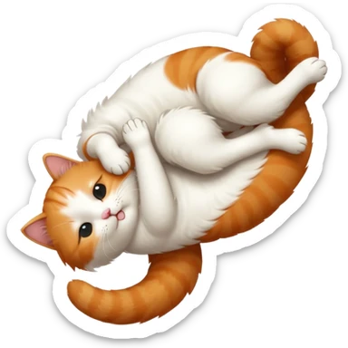 ginger and white small cat in funny positions upside down with eyes closed sticker