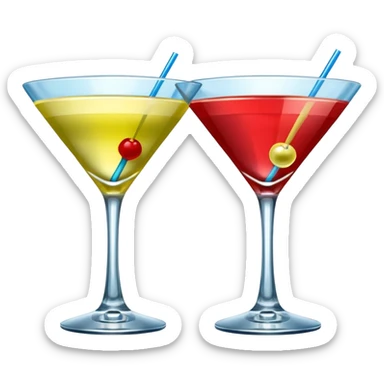 Create an two emoji of red and yellow martini cocktail, cheers with blue and green cocktail, no tube just cocktail in glass sticker