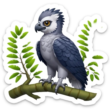 harpy eagle emoji style, playful pose, bright colors, jungle background sticker
