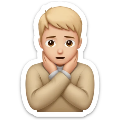 Person crossing arms around neck panic sticker