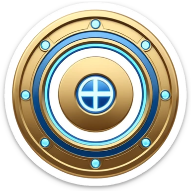 Futuristic anniversary medal badge, circular emblem with embossed Roman numeral I, metallic gold finish with electric blue glow accents, subtle outer energy ring, sci-fi web3 game UI style, polished 3D game asset, dark background, centered composition, high detail sticker