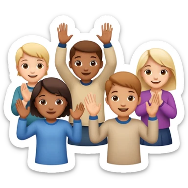 group of children clapping together, happy and supportive sticker
