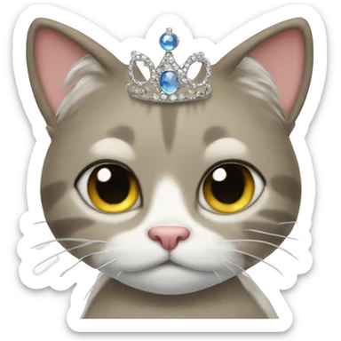 A sassy cat emoji wearing a tiara and batting its eyelashes sticker