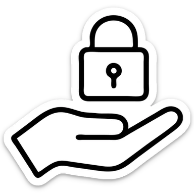 an open hand with a lock floating over the palm, clean and modern sticker