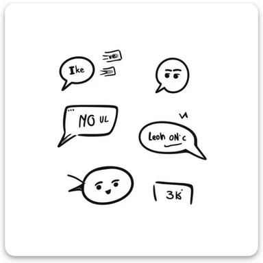 notion doodle style online forum with hand-drawn chat bubbles and user icons sticker