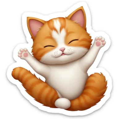 ginger and white small cat in funny positions upside down with eyes closed sticker