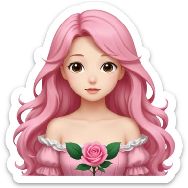 Gorgeous pastel anime lady with long hair and pink rose dress sticker