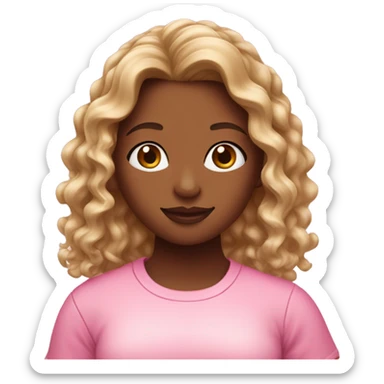 girl with brown and blonde ombré long curly hair holding Pink starbucks refresher sticker