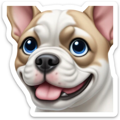 french bull dog white with a blue eye sticker