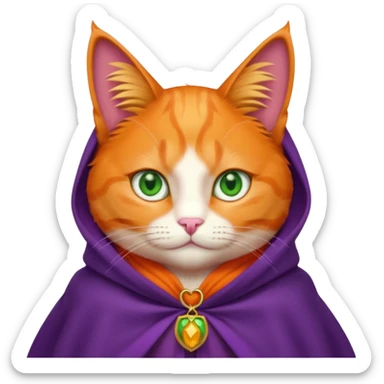 pussy orange cat green eyes, in purple cloak sticker